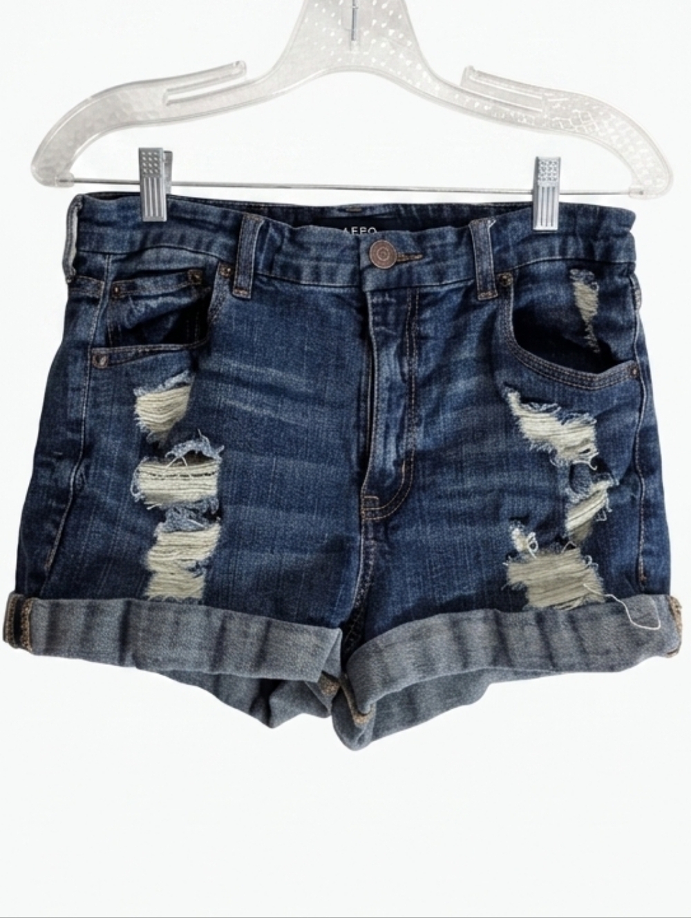 Aero Dark Wash Distressed Denim Shorts